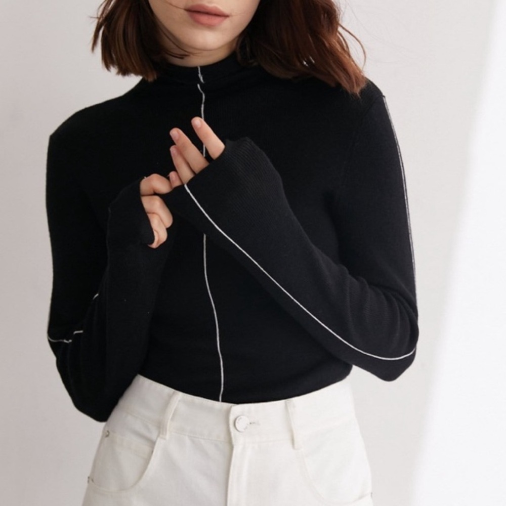 Black Premium Wool Contrast Trim Sweater philosphy lockneck sweater shirt size m